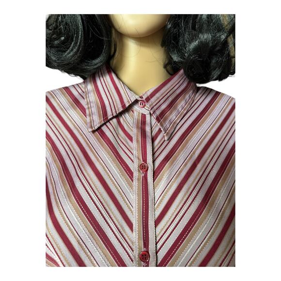 Vintage 70's Retro stripped bouse dagger collar large fold back cuffs size large - Picture 3 of 12